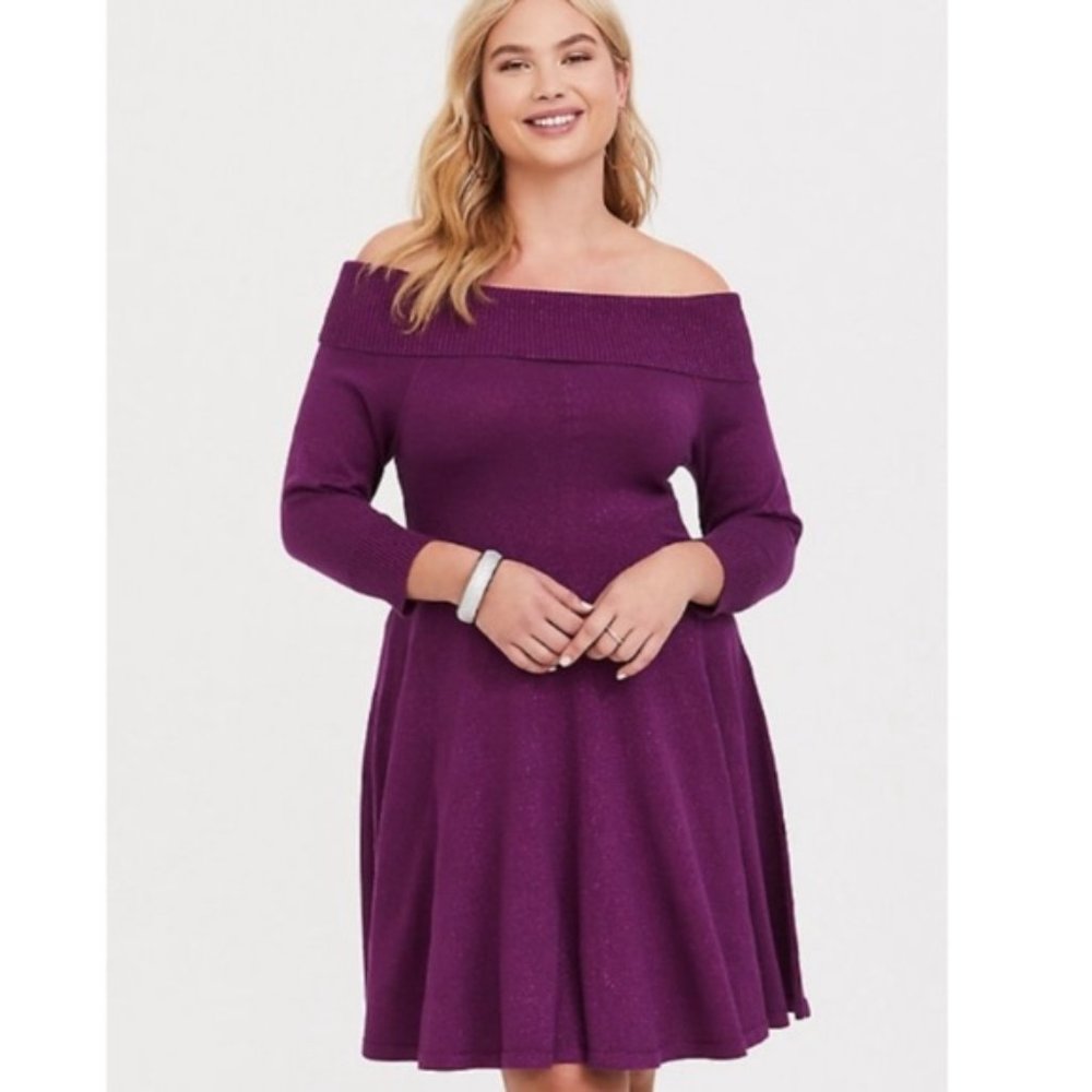 Torrid plus sz 2 M L XL  shimmer off shoulder midi  cotton shimmer dress
